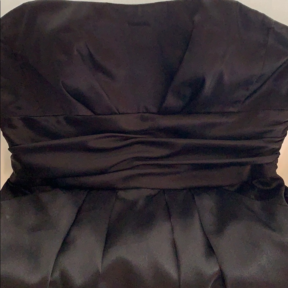 Black strapless satin dress with pockets!